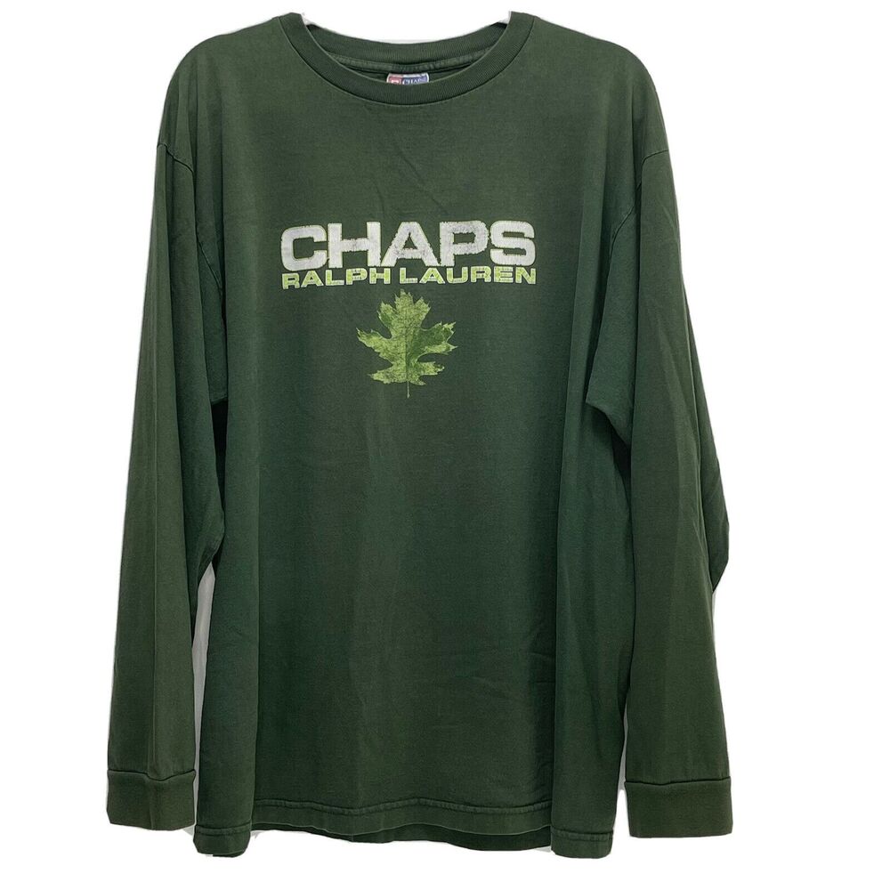 Vintage Chaps By Ralph Lauren Long Sleeve Mens Oak Leaf Graphic XL Spell out